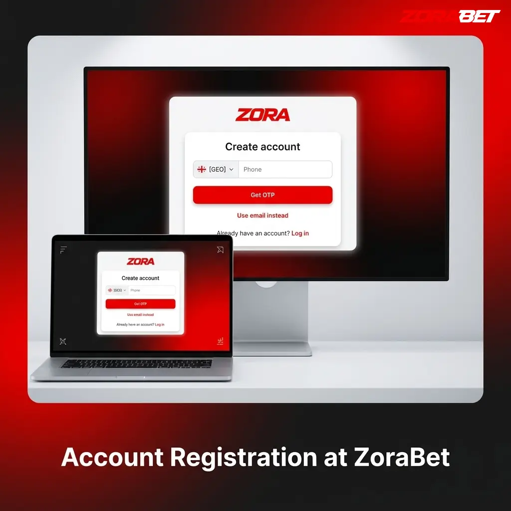 ZoraBet account registration form showing sign-up fields, age verification, and KYC identity confirmation steps