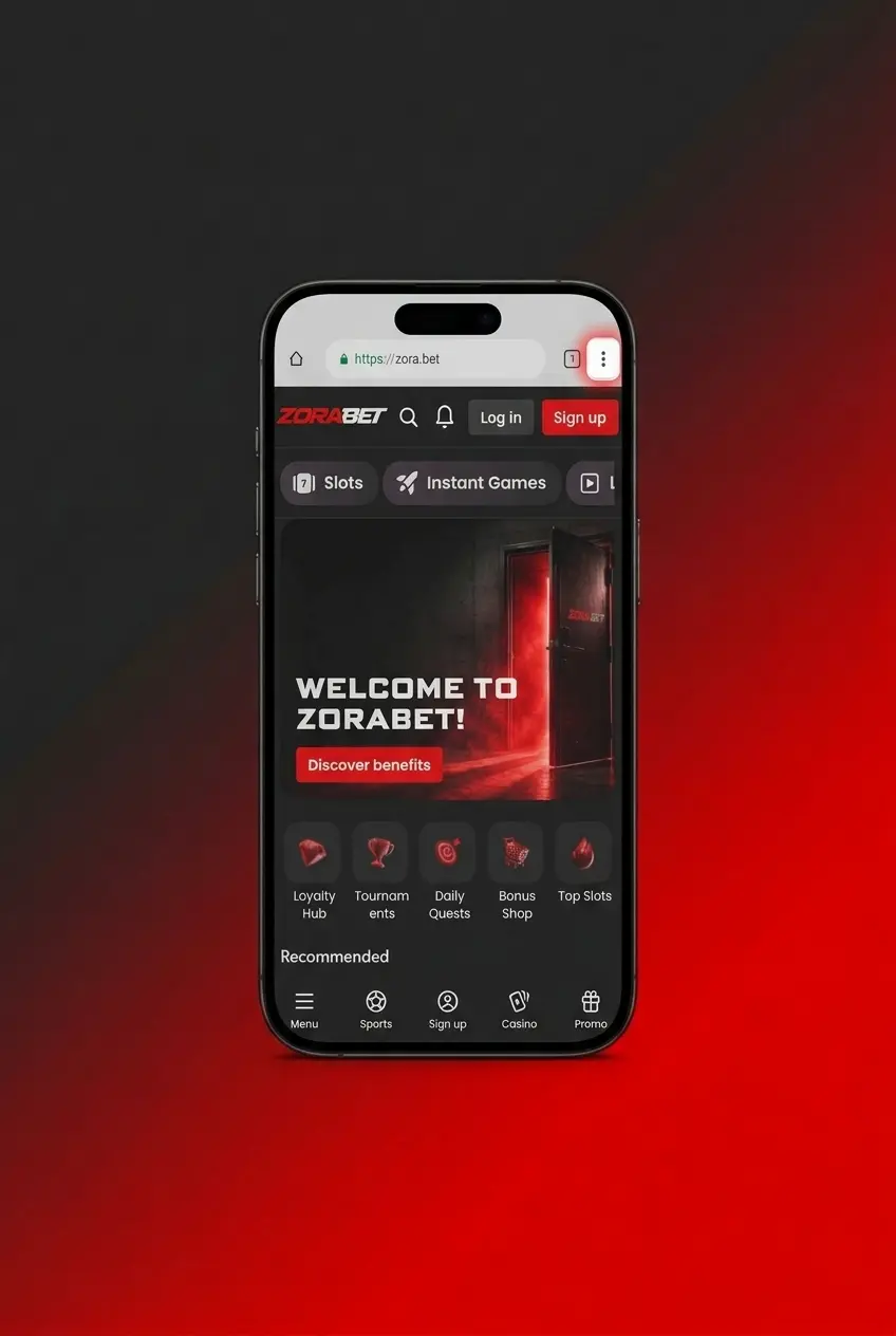 ZoraBet PWA Android installation steps showing browser menu Add to Home Screen option for quick app setup