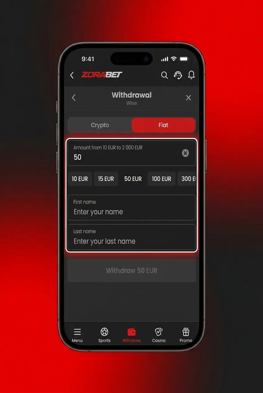 ZoraBet withdrawal steps showing cashier section, KYC verification, payment methods, and confirmation process